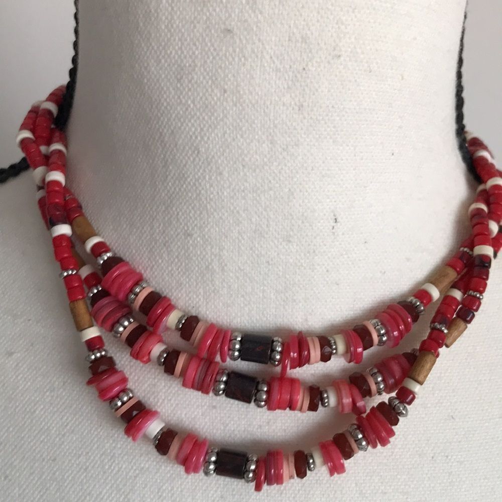 Free People Red Triple Layer Necklace.